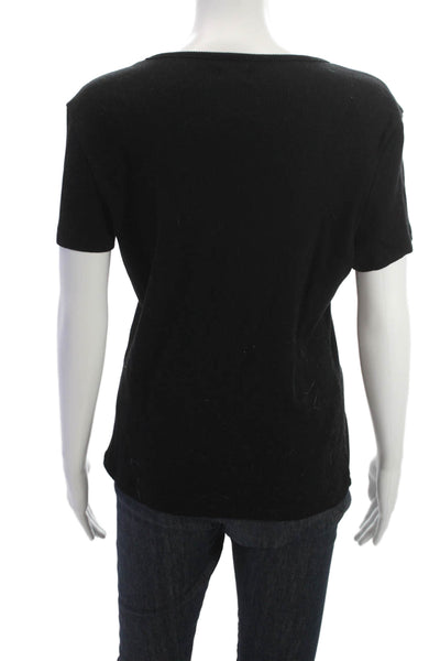 L Agence Womens Black Basic Short Sleeve Round Neck T-Shirt Size 2XL