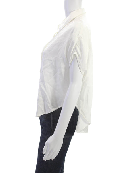 Sancia Women Collared Short Sleeve Button-Up Blouse White 100% Tencel Size XS
