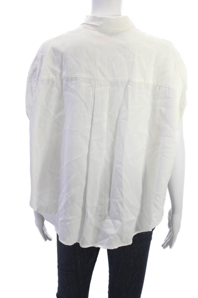 Sancia Women Collared Short Sleeve Button-Up Blouse White 100% Tencel Size XS