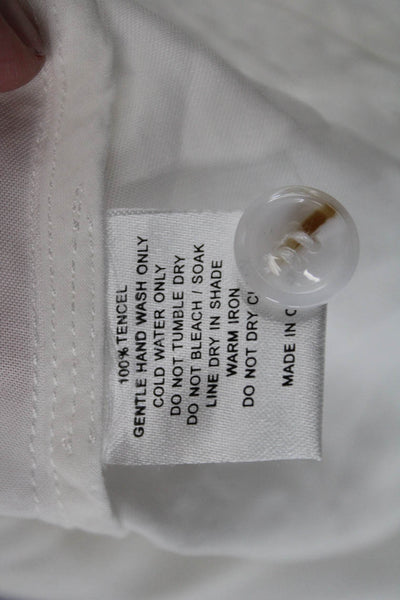 Sancia Women Collared Short Sleeve Button-Up Blouse White 100% Tencel Size XS