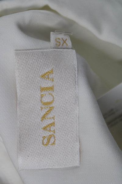 Sancia Women Collared Short Sleeve Button-Up Blouse White 100% Tencel Size XS