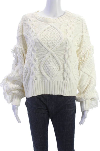Line & Dot Womens Bohemian Argyle Crew Neck Pullover Sweater White Size M