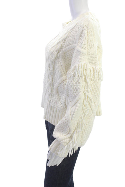 Line & Dot Womens Bohemian Argyle Crew Neck Pullover Sweater White Size M