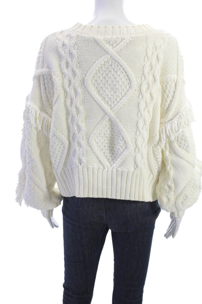 Line & Dot Womens Bohemian Argyle Crew Neck Pullover Sweater White Size M