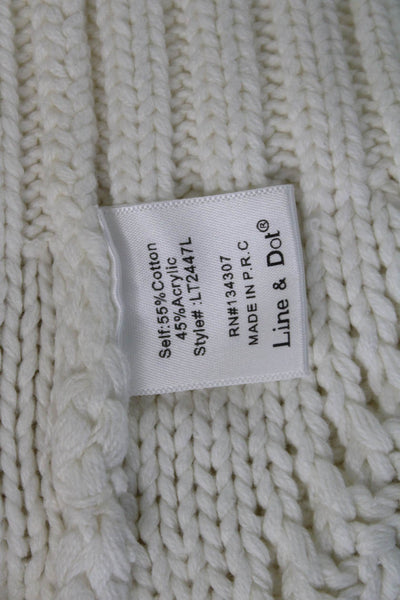Line & Dot Womens Bohemian Argyle Crew Neck Pullover Sweater White Size M