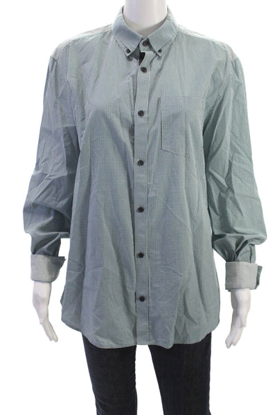 Elie Tahari Mens Collared Blue Cotton Check Button-Down Long Sleeve Size M