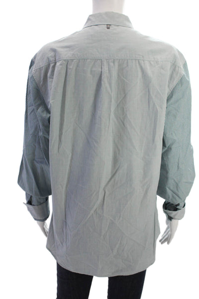 Elie Tahari Mens Collared Blue Cotton Check Button-Down Long Sleeve Size M