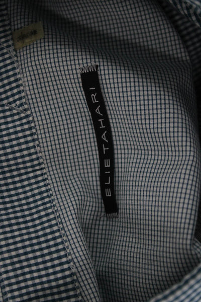 Elie Tahari Mens Collared Blue Cotton Check Button-Down Long Sleeve Size M