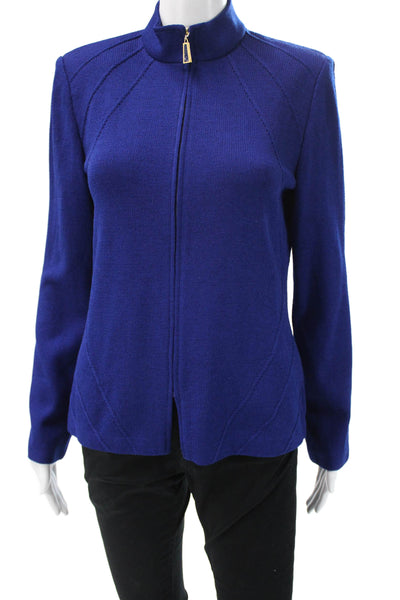 St. John Collection Unisex Full Zip Blue Viscose Sweater Mock Neck Size 6