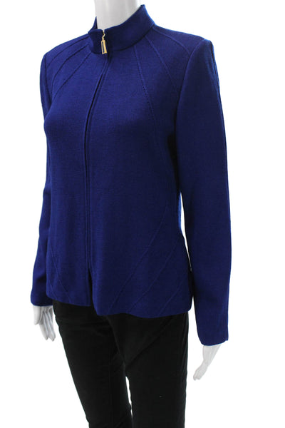 St. John Collection Unisex Full Zip Blue Viscose Sweater Mock Neck Size 6