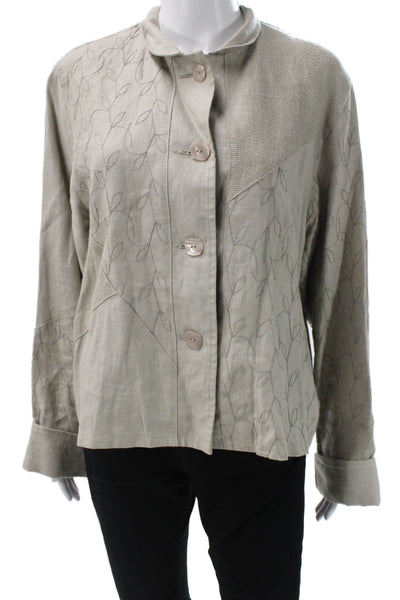 Maralyce Ferree Womens Beige Floral Button Mock Neck Polyester Jacket Size L