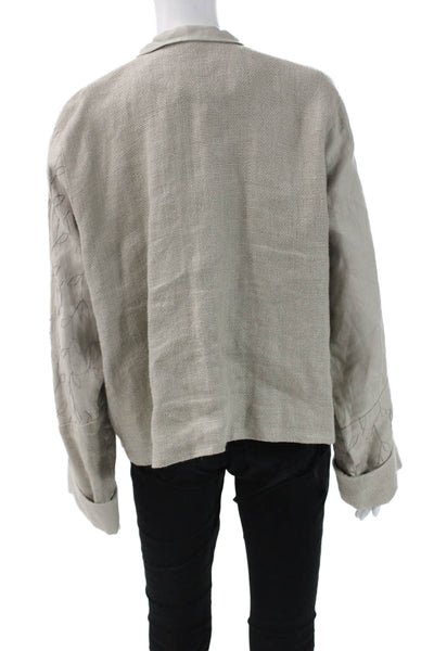 Maralyce Ferree Womens Beige Floral Button Mock Neck Polyester Jacket Size L