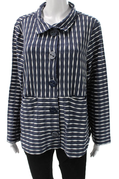 Habitat Womens Striped Dark Blue Collared Button Long Sleeve Jacket Size L
