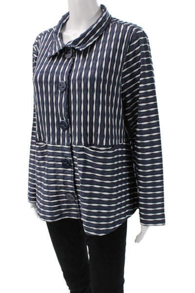 Habitat Womens Striped Dark Blue Collared Button Long Sleeve Jacket Size L