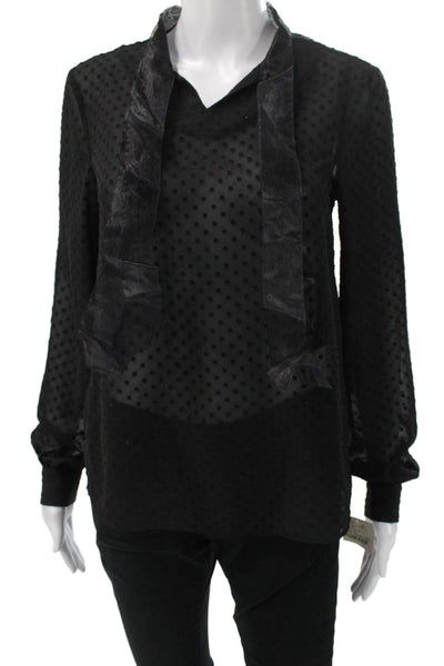 Silvian Heach Women Black Polka Dot V-Neck Long Sleeve Tie Blouse Size XS