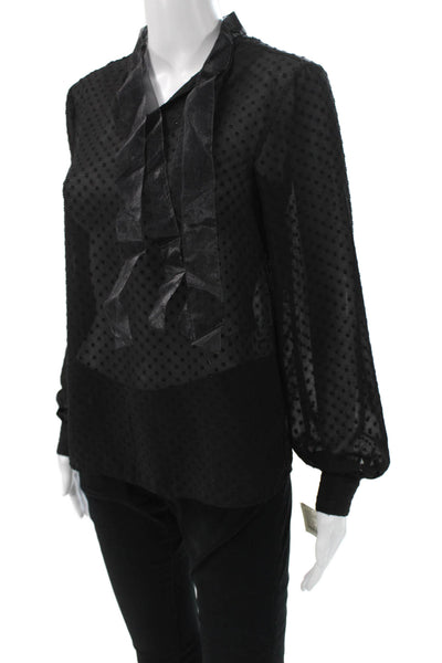 Silvian Heach Women Black Polka Dot V-Neck Long Sleeve Tie Blouse Size XS