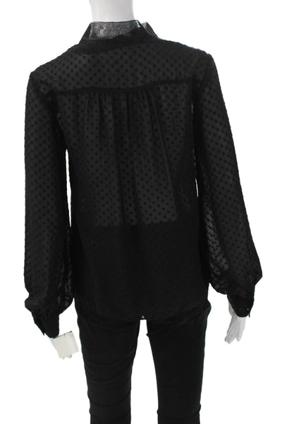 Silvian Heach Women Black Polka Dot V-Neck Long Sleeve Tie Blouse Size XS