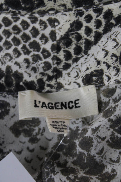 L'Agence Women Silk Snake Print V Neck Long Sleeve Blouse Beige Size XS