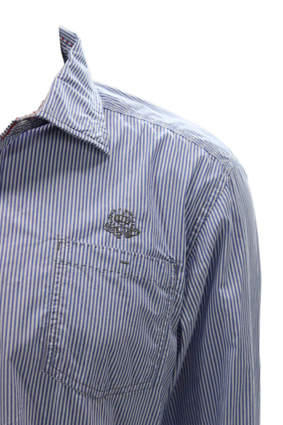 Scotch Mens Dress Shirt Blue Striped 100% Cotton Point Collar Button-Up Size XL