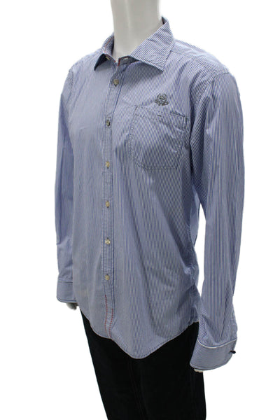 Scotch Mens Dress Shirt Blue Striped 100% Cotton Point Collar Button-Up Size XL