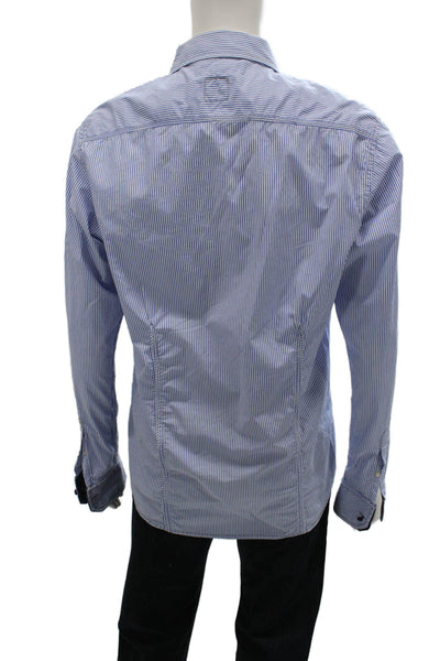 Scotch Mens Dress Shirt Blue Striped 100% Cotton Point Collar Button-Up Size XL