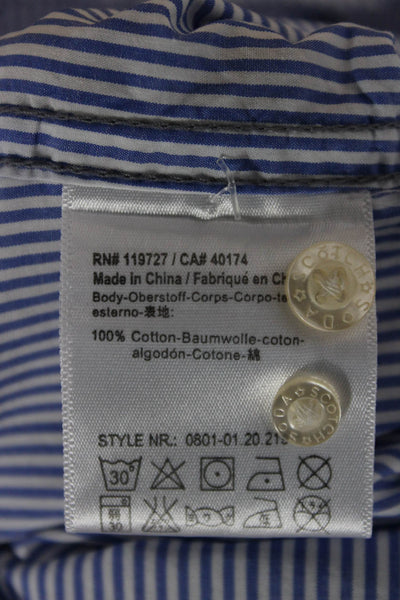 Scotch Mens Dress Shirt Blue Striped 100% Cotton Point Collar Button-Up Size XL