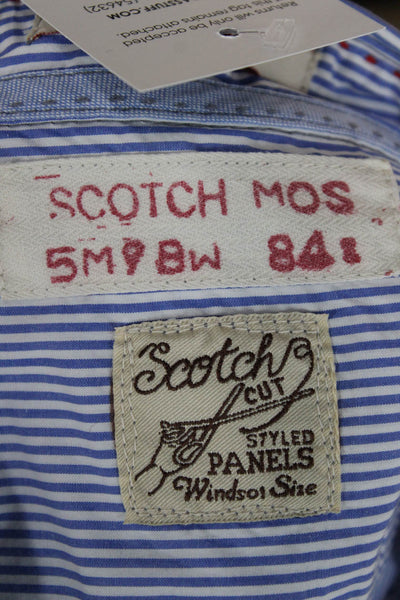 Scotch Mens Dress Shirt Blue Striped 100% Cotton Point Collar Button-Up Size XL