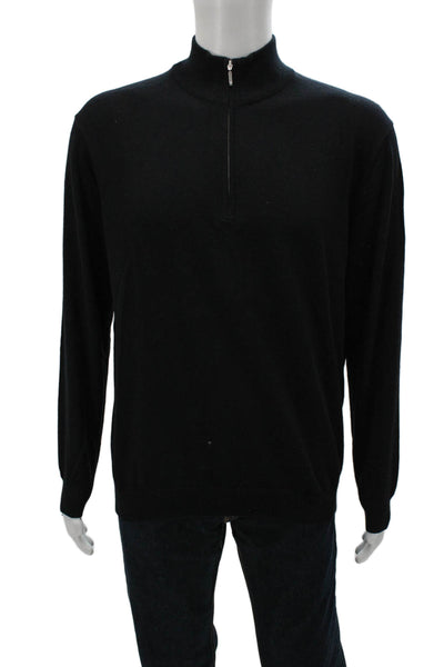 J. Hilburn Mens Black Silk Cashmere Mock Neck Zip Pullover Sweater Size M