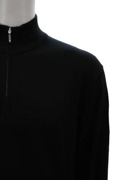 J. Hilburn Mens Black Silk Cashmere Mock Neck Zip Pullover Sweater Size M