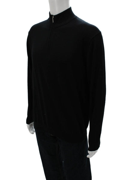 J. Hilburn Mens Black Silk Cashmere Mock Neck Zip Pullover Sweater Size M