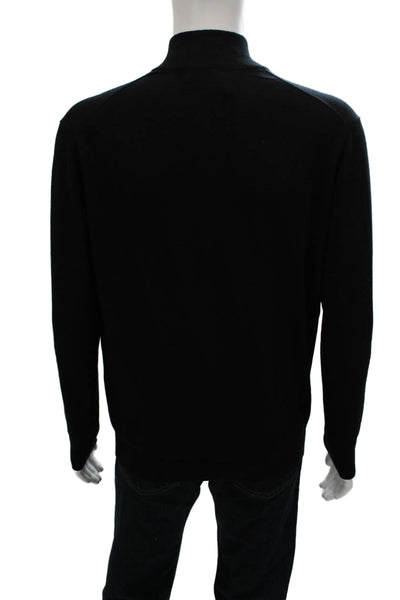 J. Hilburn Mens Black Silk Cashmere Mock Neck Zip Pullover Sweater Size M