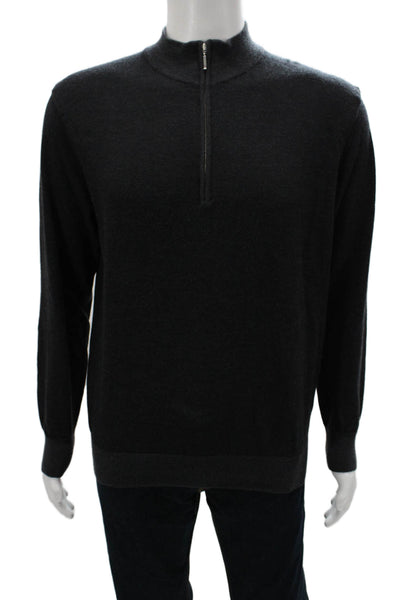 J. Hilburn Mens Wool Cashmere Mock Neck Zip Pullover Black Size L