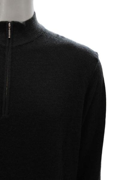 J. Hilburn Mens Wool Cashmere Mock Neck Zip Pullover Black Size L