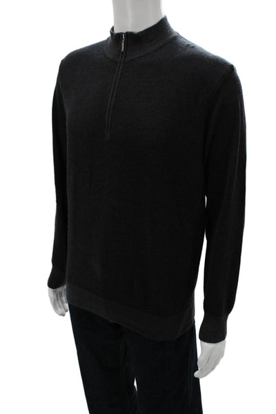 J. Hilburn Mens Wool Cashmere Mock Neck Zip Pullover Black Size L
