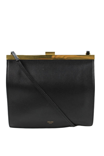 Celine Womens Single Strap Smooth Calfskin Mini Clasp Shoulder Handbag Black