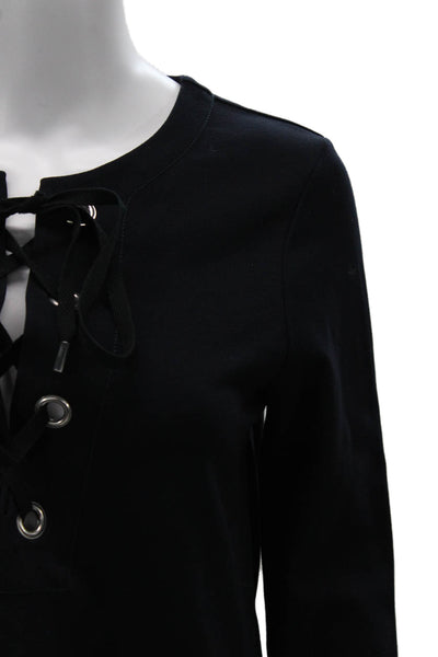Theory Women Black Viscose Long Sleeve Round Neck Drawstring Top Size S