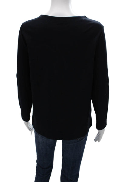 Theory Women Black Viscose Long Sleeve Round Neck Drawstring Top Size S