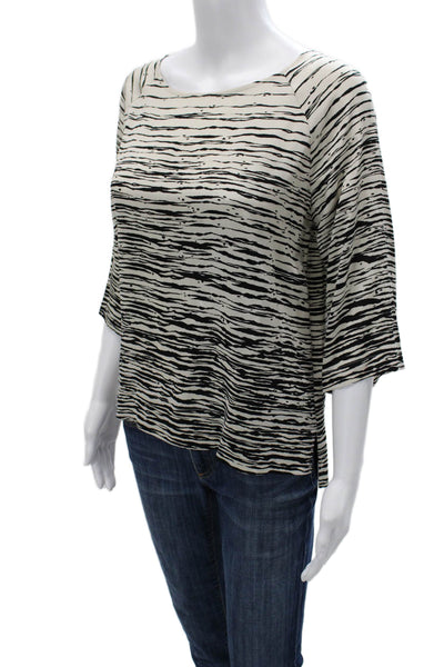Vince Womens Silk Zebra Blouse 3/4 Sleeve Round Neck Petite Size S