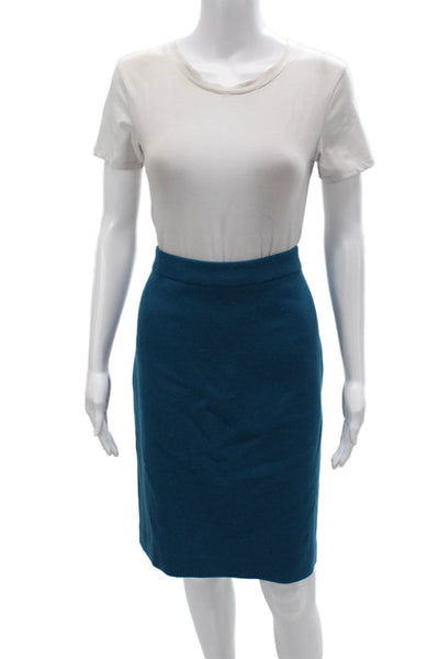 J Crew Womens Straight Pencil Skirt Blue Wool Knee Length Size 8