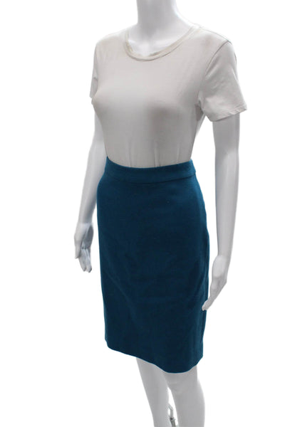 J Crew Womens Straight Pencil Skirt Blue Wool Knee Length Size 8