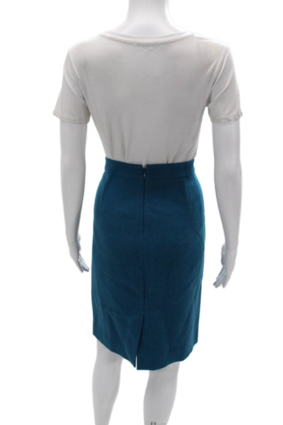 J Crew Womens Straight Pencil Skirt Blue Wool Knee Length Size 8