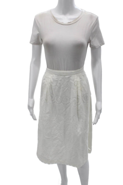 J Crew Womens White A-Line Skirt 100% Polyester Knee Length Size 10