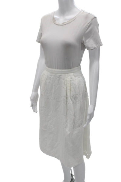 J Crew Womens White A-Line Skirt 100% Polyester Knee Length Size 10