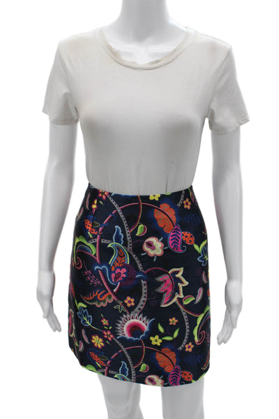 Ted Baker London Womens A-Line Mini Floral Skirt Dark Blue Polyester Size US 10-