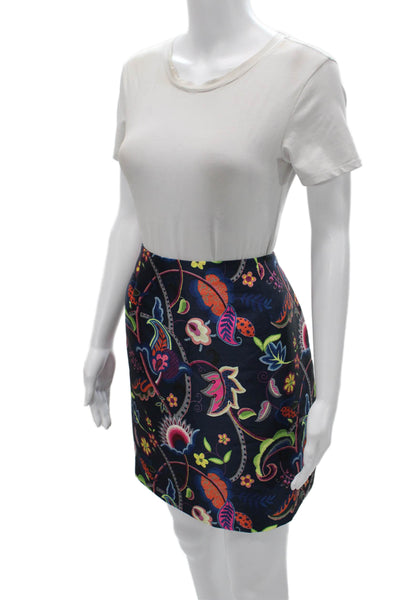 Ted Baker London Womens A-Line Mini Floral Skirt Dark Blue Polyester Size US 10-