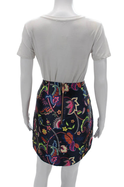 Ted Baker London Womens A-Line Mini Floral Skirt Dark Blue Polyester Size US 10-