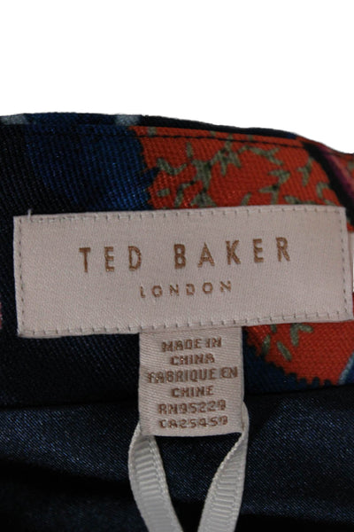 Ted Baker London Womens A-Line Mini Floral Skirt Dark Blue Polyester Size US 10-