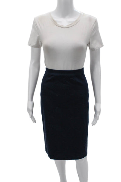 J Crew Womens Straight Pencil Knee Length Skirt Dark Blue Wool Tall Size 8