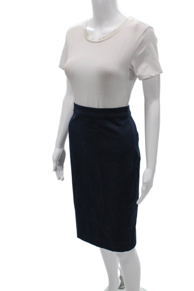 J Crew Womens Straight Pencil Knee Length Skirt Dark Blue Wool Tall Size 8