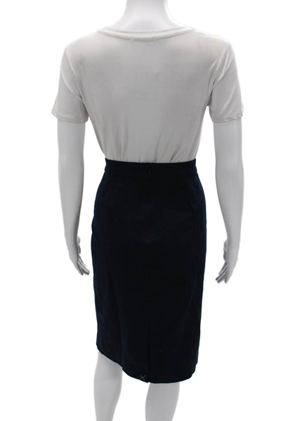 J Crew Womens Straight Pencil Knee Length Skirt Dark Blue Wool Tall Size 8